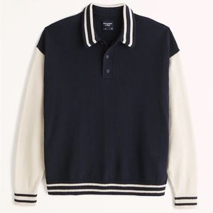 Abercrombie & Fitch Long-Sleeve Rugby Sweater Polo Navy blue pattern
